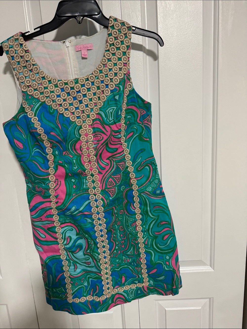 Lilly Pulitzer Teal Green Pink Beaded Shift Dress